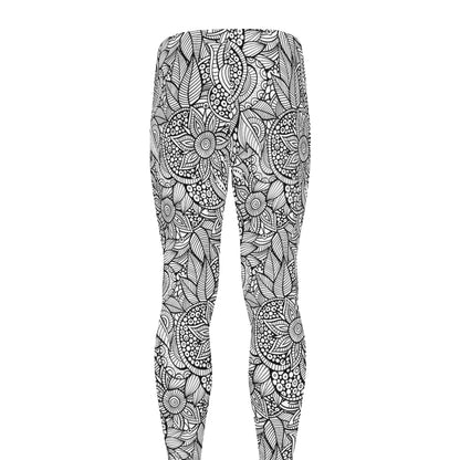 Monochrome Zentangle Pattern Print Men's leggings