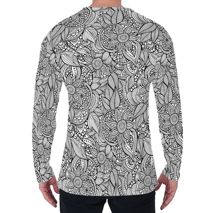 Monochrome Zentangle Pattern Print Men's Long Sleeve T-Shirt