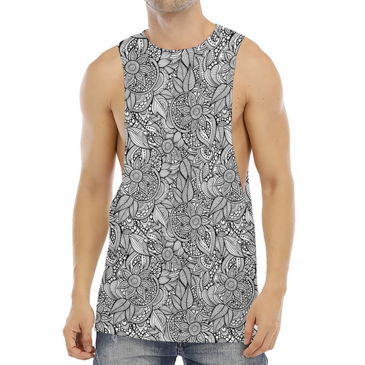 Monochrome Zentangle Pattern Print Men's Muscle Tank Top