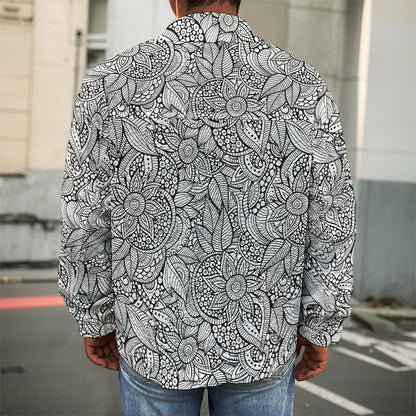 Monochrome Zentangle Pattern Print Men's Shirt Jacket