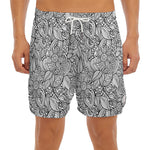 Monochrome Zentangle Pattern Print Men's Split Running Shorts