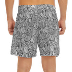 Monochrome Zentangle Pattern Print Men's Split Running Shorts
