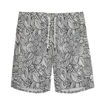 Monochrome Zentangle Pattern Print Men's Sports Shorts