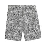 Monochrome Zentangle Pattern Print Men's Sports Shorts
