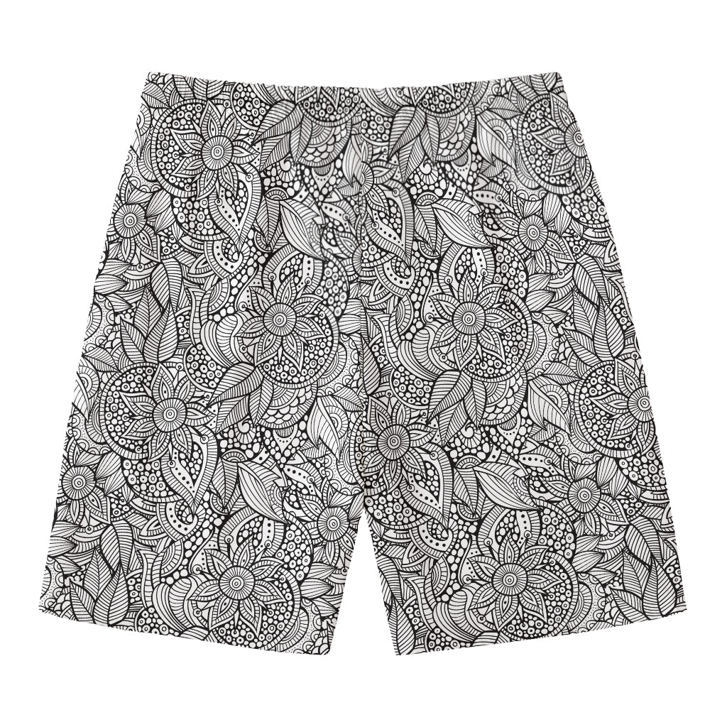 Monochrome Zentangle Pattern Print Men's Swim Trunks