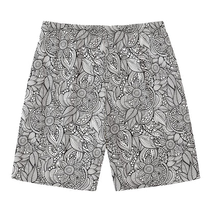 Monochrome Zentangle Pattern Print Men's Swim Trunks