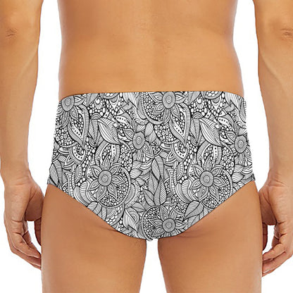 Monochrome Zentangle Pattern Print Men's Triangle Swim Briefs