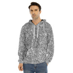 Monochrome Zentangle Pattern Print Men's Velvet Pullover Hoodie