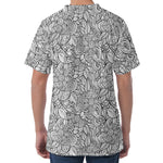 Monochrome Zentangle Pattern Print Men's Velvet T-Shirt