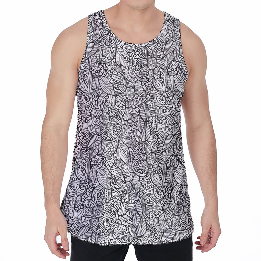 Monochrome Zentangle Pattern Print Men's Velvet Tank Top