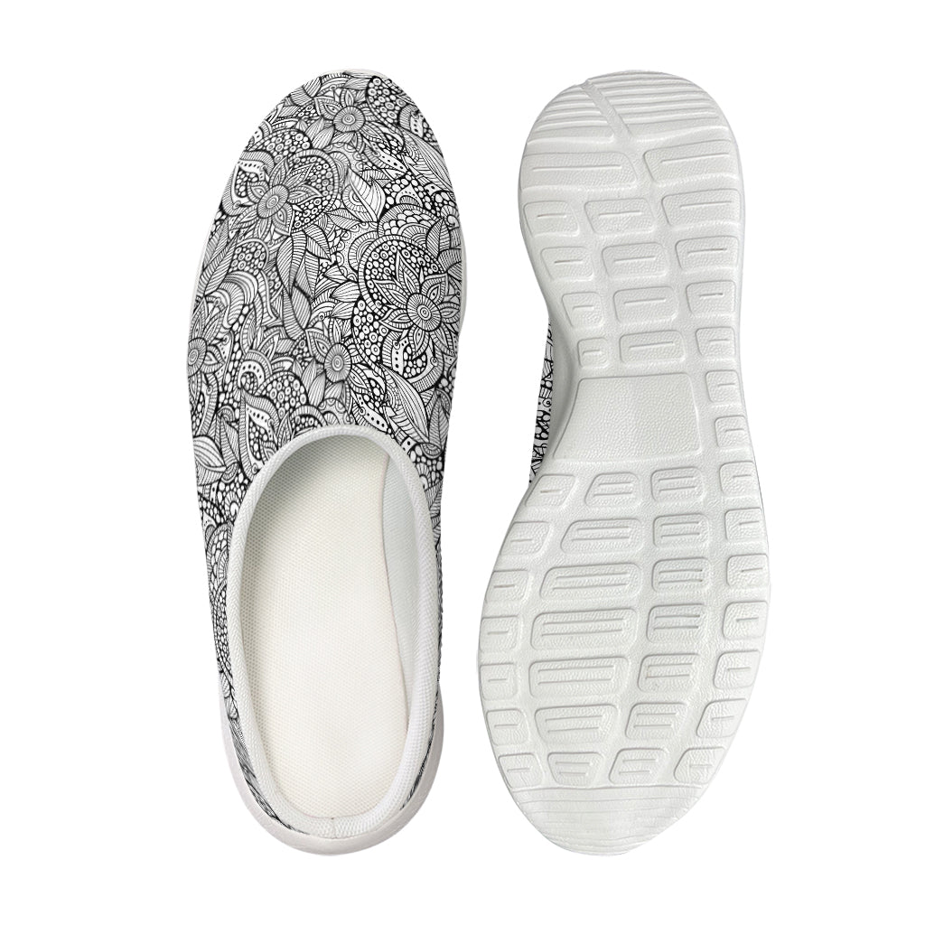 Monochrome Zentangle Pattern Print Mesh Casual Shoes