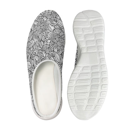 Monochrome Zentangle Pattern Print Mesh Casual Shoes