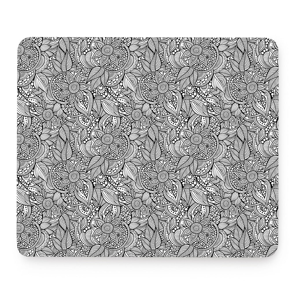 Monochrome Zentangle Pattern Print Mouse Pad