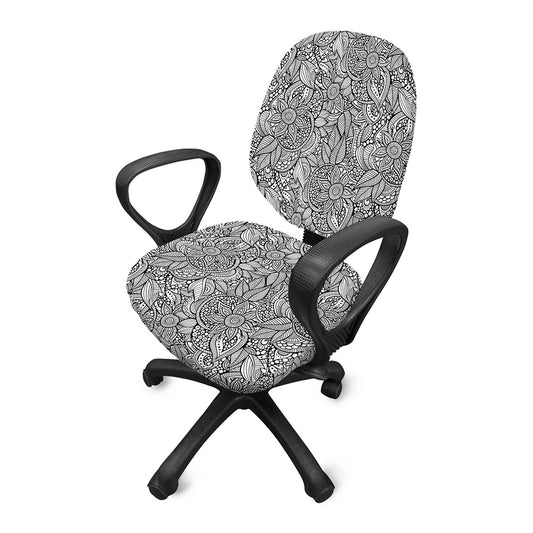 Monochrome Zentangle Pattern Print Office Chair Cover