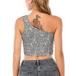 Monochrome Zentangle Pattern Print One Shoulder Crop Top