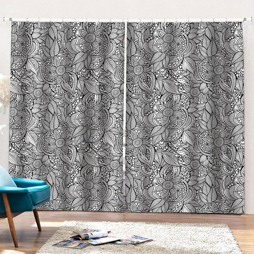 Monochrome Zentangle Pattern Print Pencil Pleat Curtains