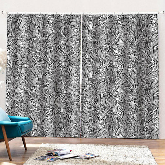 Monochrome Zentangle Pattern Print Pencil Pleat Curtains
