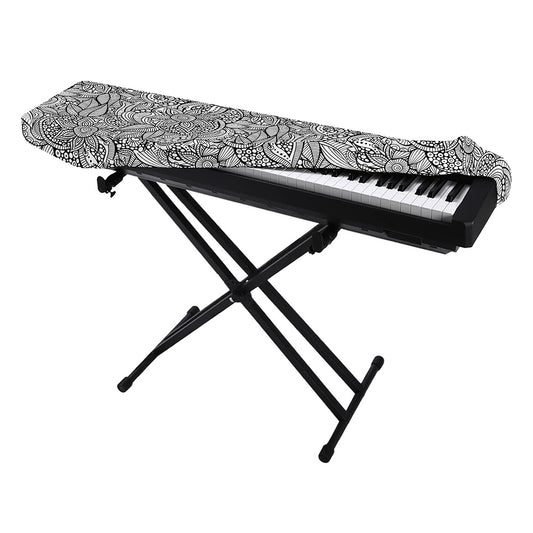 Monochrome Zentangle Pattern Print Piano Keyboard Cover
