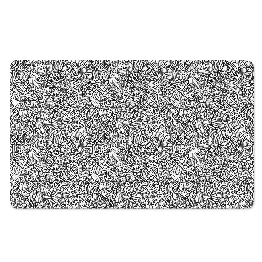Monochrome Zentangle Pattern Print Polyester Doormat