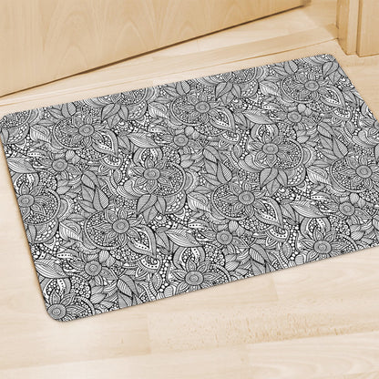 Monochrome Zentangle Pattern Print Polyester Doormat