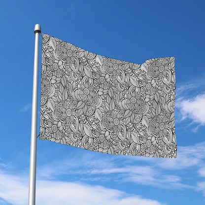 Monochrome Zentangle Pattern Print Polyester Flag