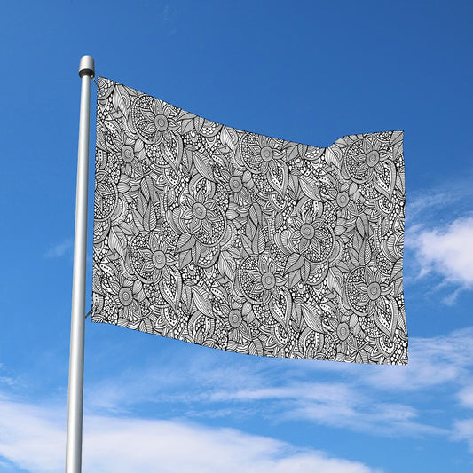 Monochrome Zentangle Pattern Print Polyester Flag