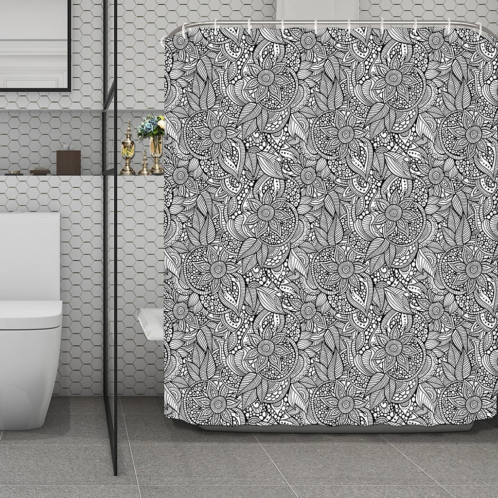 Monochrome Zentangle Pattern Print Polyester Shower Curtain