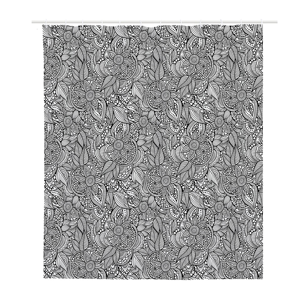 Monochrome Zentangle Pattern Print Polyester Shower Curtain