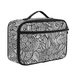Monochrome Zentangle Pattern Print Portable Lunch Bag