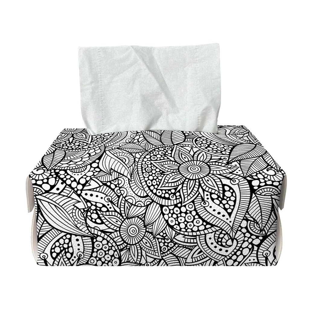 Monochrome Zentangle Pattern Print Rectangle Tissue Box Cover