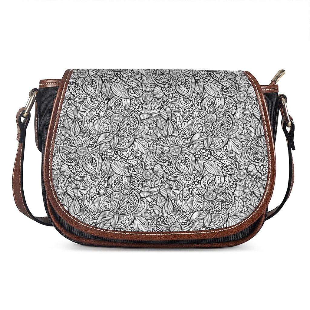 Monochrome Zentangle Pattern Print Saddle Bag