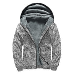 Monochrome Zentangle Pattern Print Sherpa Lined Zip Up Hoodie