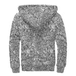 Monochrome Zentangle Pattern Print Sherpa Lined Zip Up Hoodie