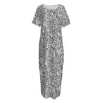 Monochrome Zentangle Pattern Print Short Sleeve Long Nightdress