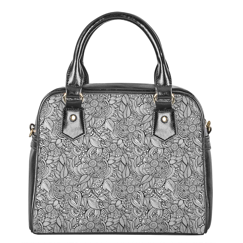 Monochrome Zentangle Pattern Print Shoulder Handbag