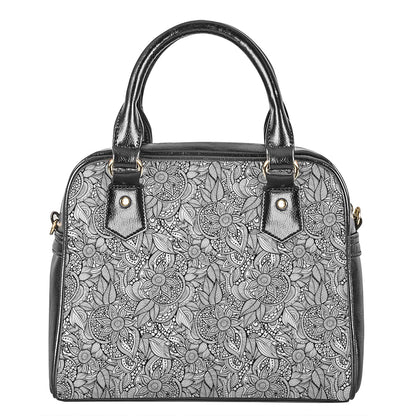 Monochrome Zentangle Pattern Print Shoulder Handbag