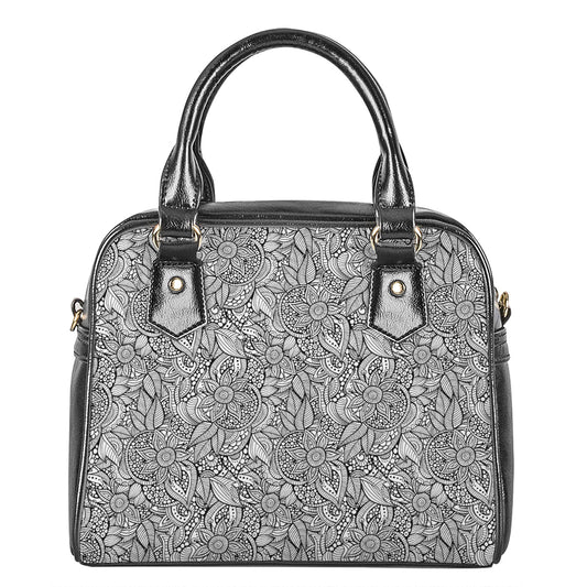 Monochrome Zentangle Pattern Print Shoulder Handbag