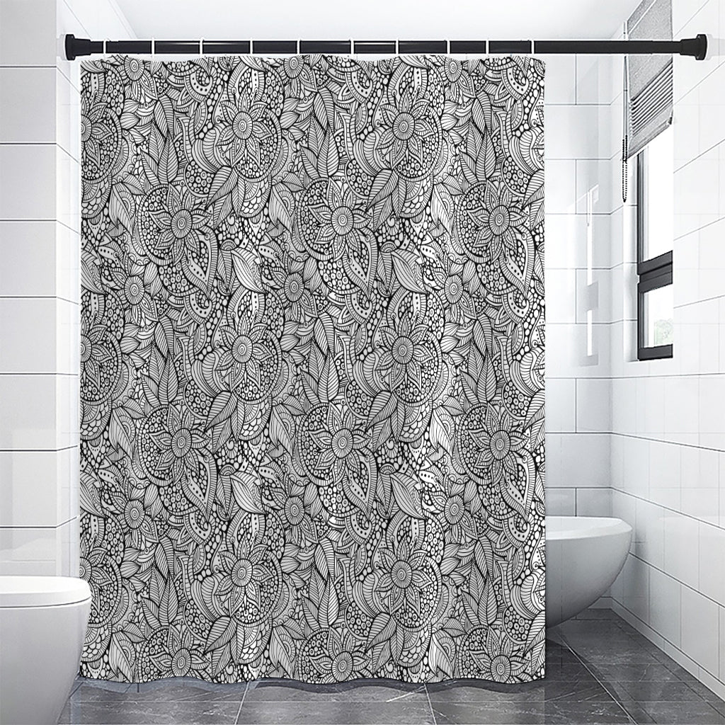 Monochrome Zentangle Pattern Print Shower Curtain