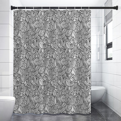 Monochrome Zentangle Pattern Print Shower Curtain