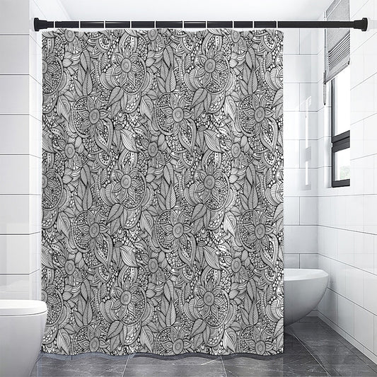 Monochrome Zentangle Pattern Print Shower Curtain