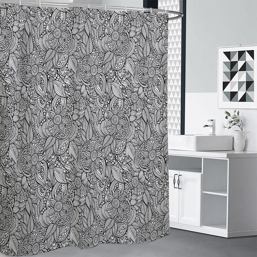 Monochrome Zentangle Pattern Print Shower Curtain