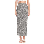 Monochrome Zentangle Pattern Print Side Slit Maxi Skirt
