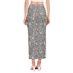 Monochrome Zentangle Pattern Print Side Slit Maxi Skirt