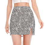 Monochrome Zentangle Pattern Print Side Slit Mini Skirt