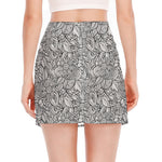Monochrome Zentangle Pattern Print Side Slit Mini Skirt