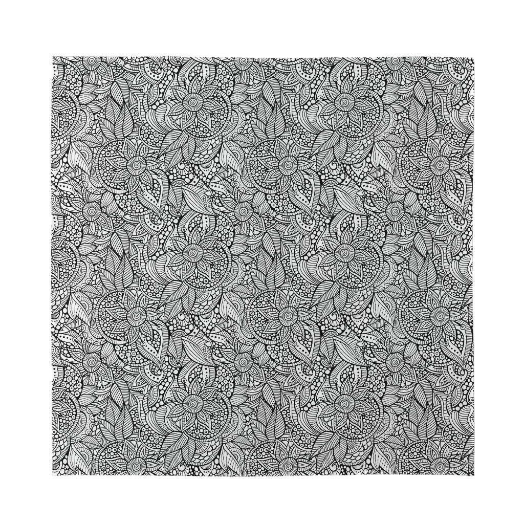 Monochrome Zentangle Pattern Print Silk Bandana