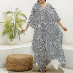 Monochrome Zentangle Pattern Print Silk V-Neck Kaftan Dress