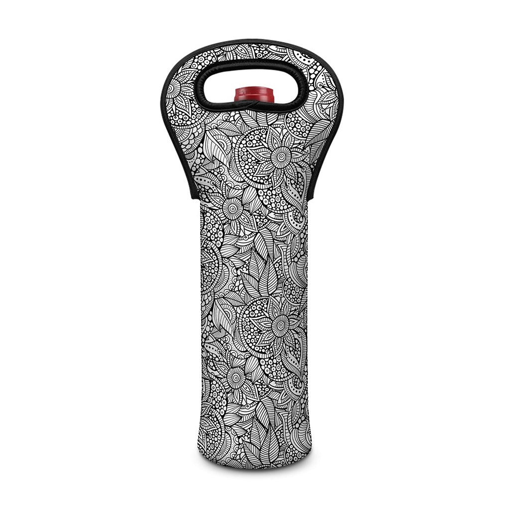Monochrome Zentangle Pattern Print Single Neoprene Wine Tote