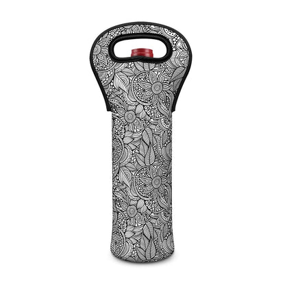 Monochrome Zentangle Pattern Print Single Neoprene Wine Tote