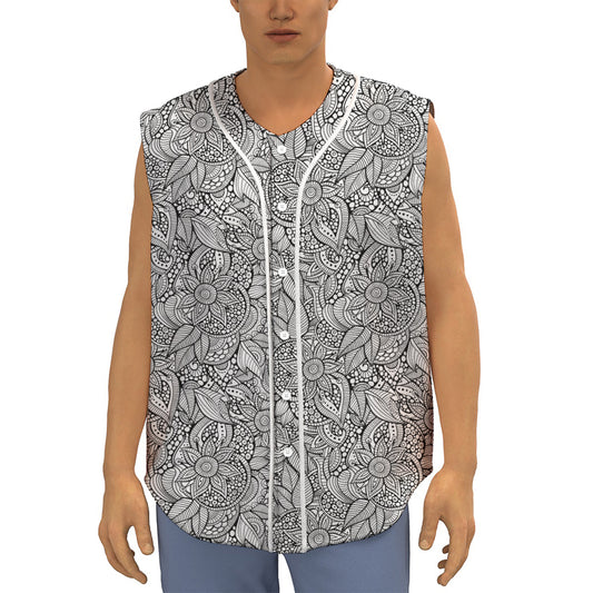 Monochrome Zentangle Pattern Print Sleeveless Baseball Jersey